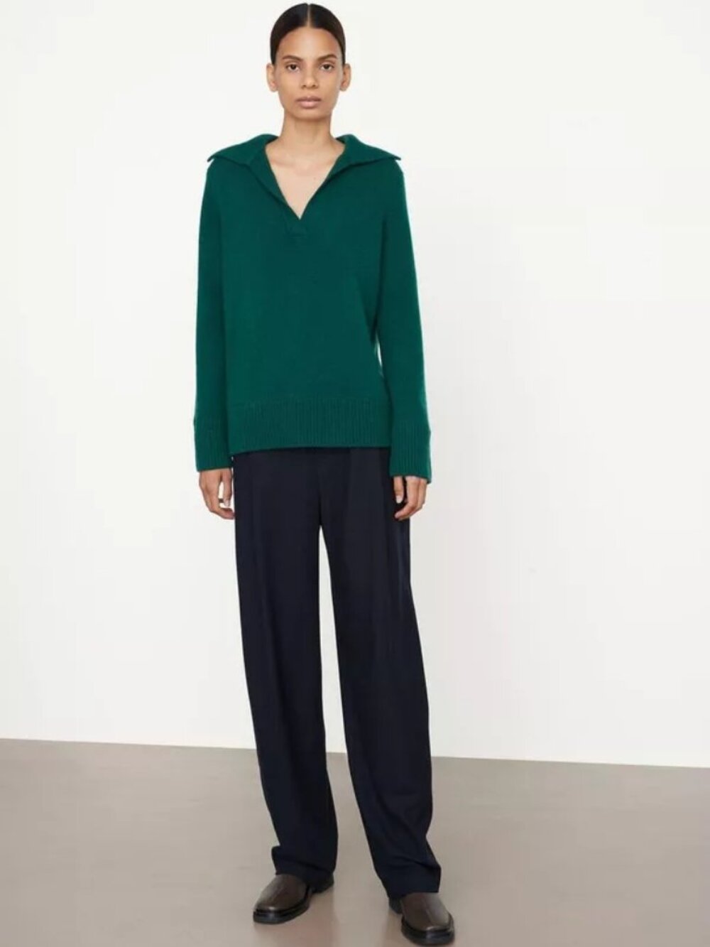 Vince Easy Johnny Collar Sweater Wool Cashmere Blend Malachite Green Size XS